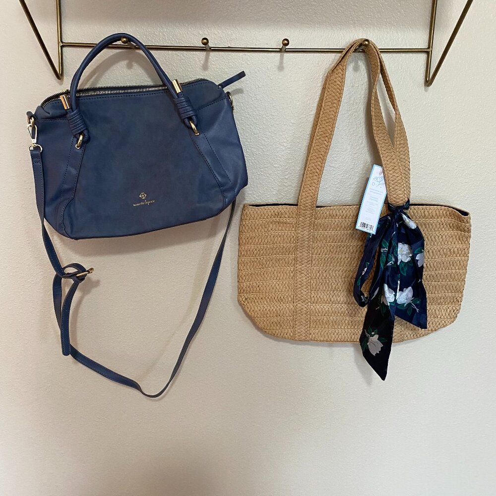 Purse Bundle NWT Draper James Straw Bag Tote and a Blue Nanette Lepore Crossbody